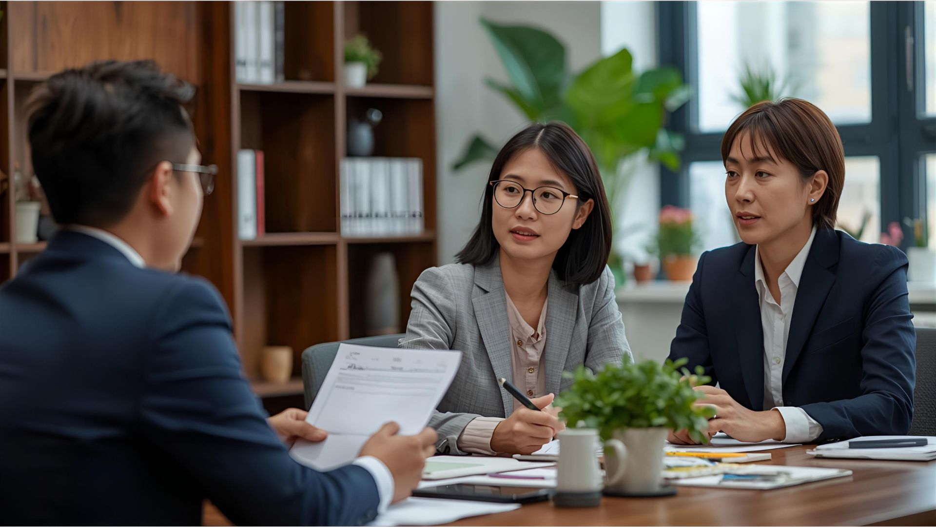 Family members meeting with an attorney to discuss selecting an estate trustee, ensuring careful management of assets and responsibilities.