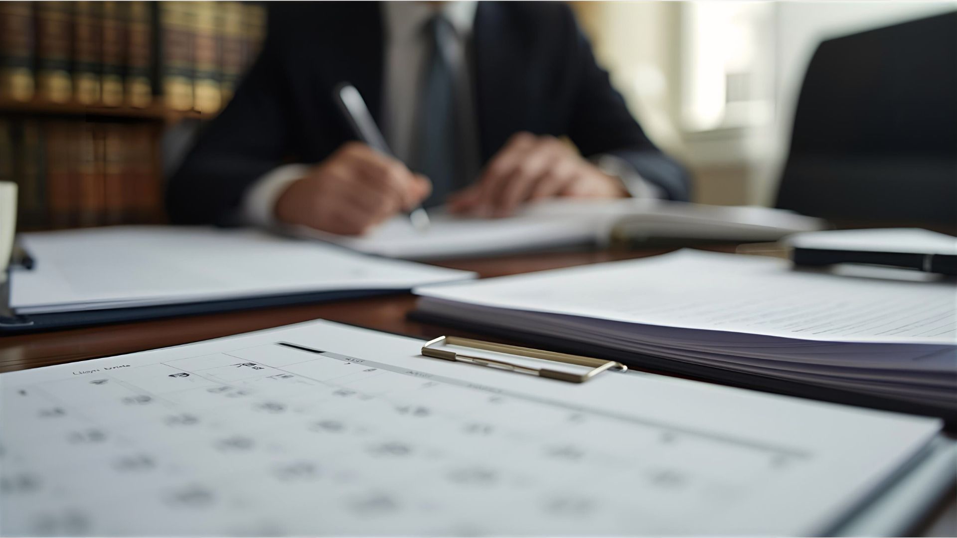 A calendar alongside legal documents representing Wisconsin probate deadlines.
