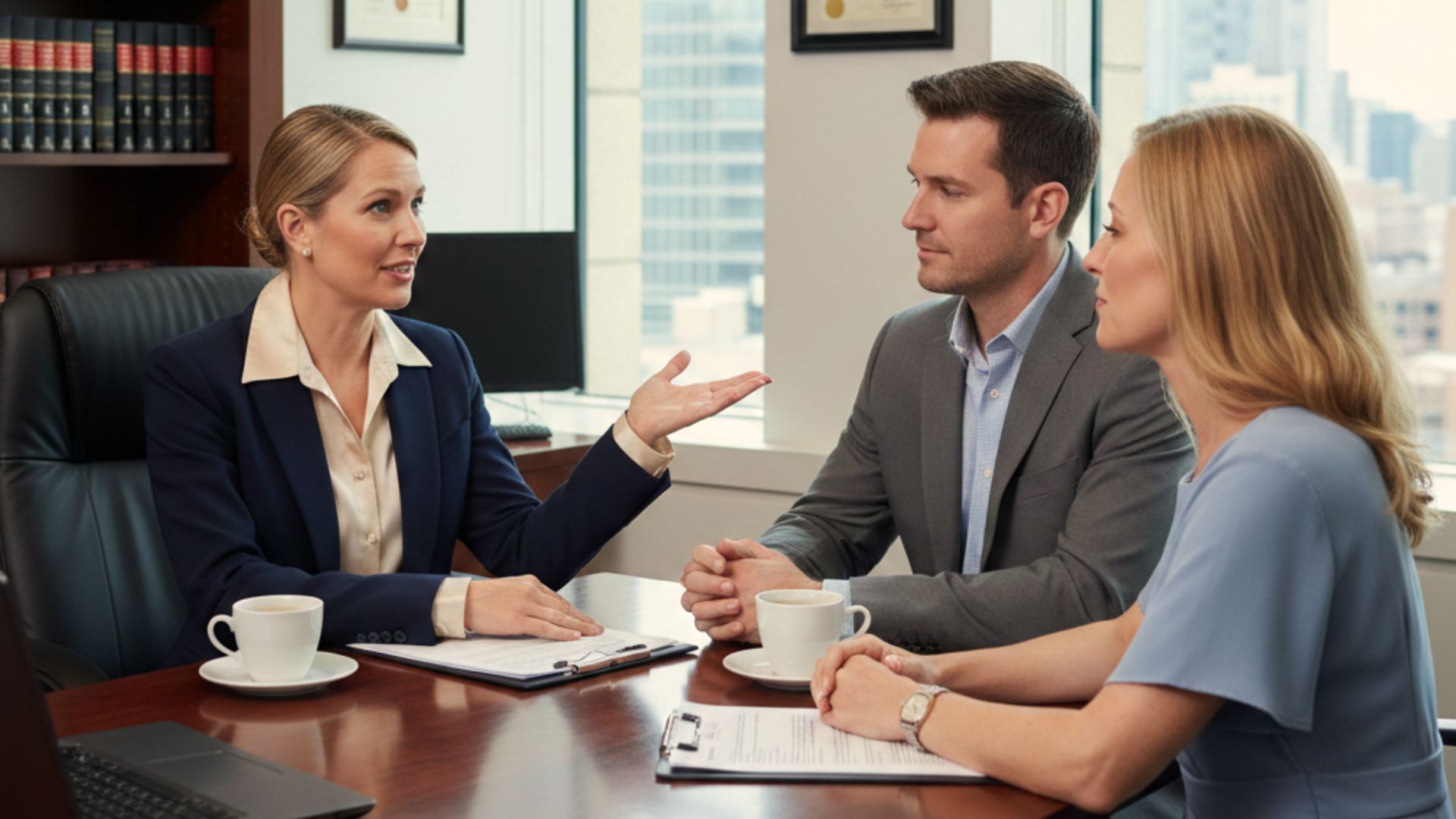 Brookfield estate planning attorney explaining trusts and wills to a Wisconsin family during a consultation.