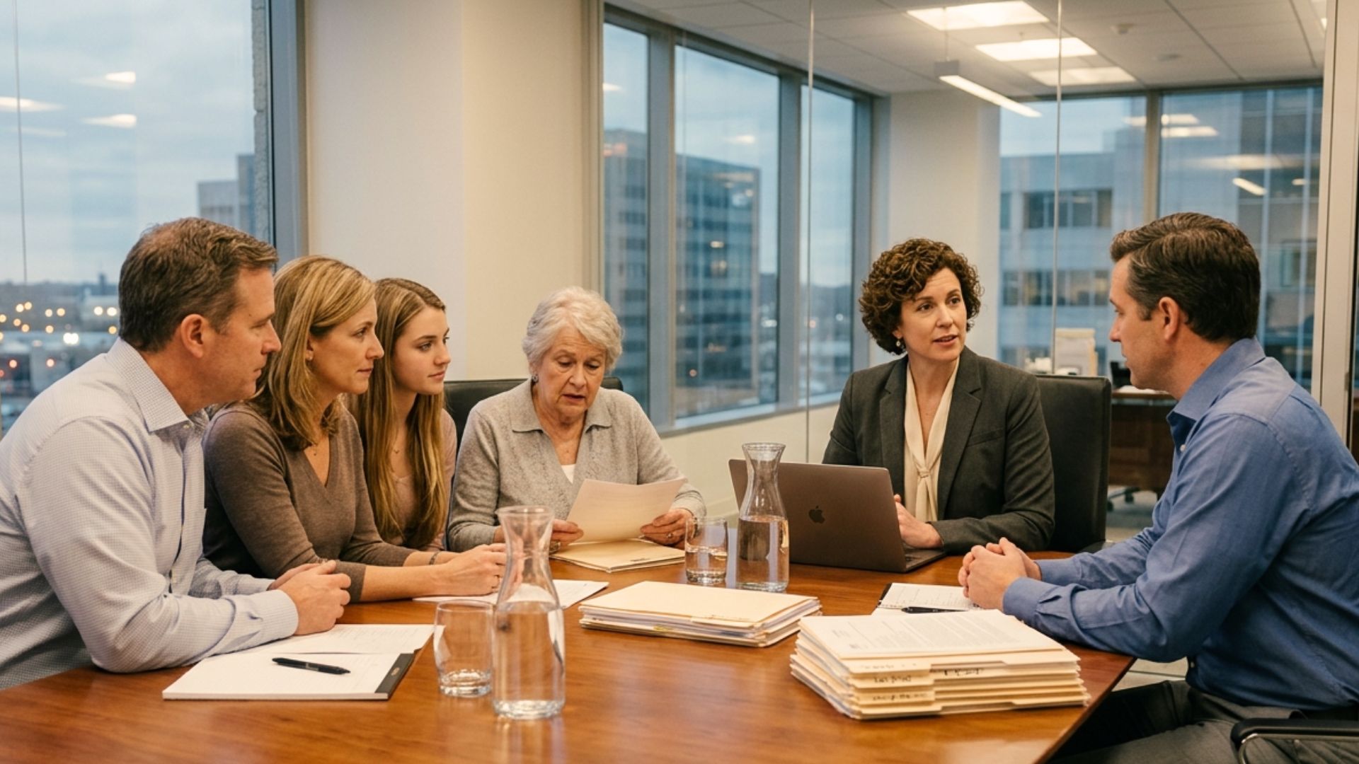 Family meeting with Wisconsin estate planning attorney to discuss asset protection and prevent inheritance disputes