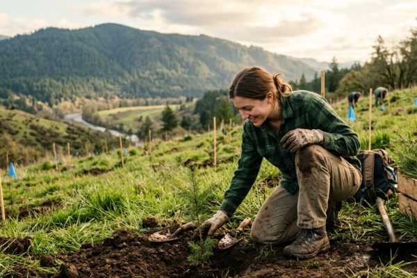 A person planting trees to celebrate Earth Day and promote sustainability