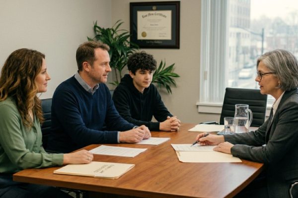 Blended family consulting Wisconsin estate planning attorney about inheritance laws and asset distribution