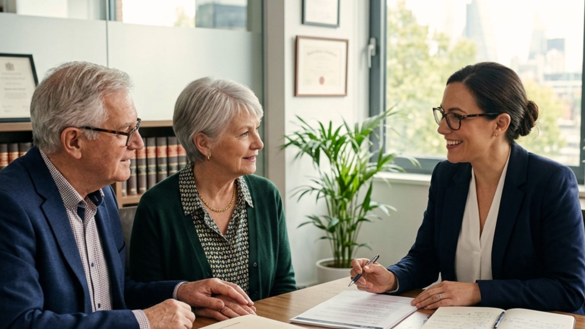 Senior couple meeting with Wisconsin estate planning attorney about Medicaid lookback and home protection strategies