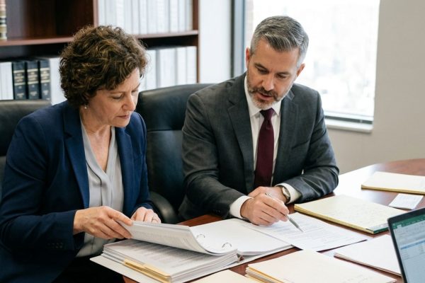 Executor and probate attorney organizing estate documents to speed up Wisconsin probate administration