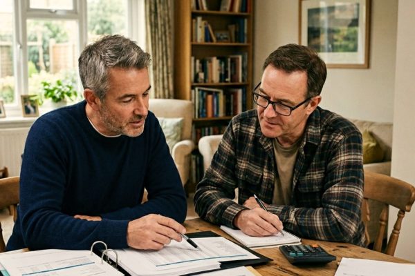 Family and executor reviewing financial records to locate missing assets during process of probate in wisconsin