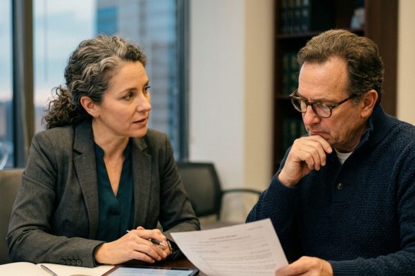 Attorney discussing with a client about legal removal and replacement of an executor during process of probate in wisconsin