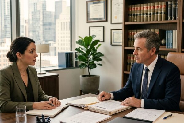 A person meeting with a lawyer about dispute between siblings during process of probate in Wisconsin