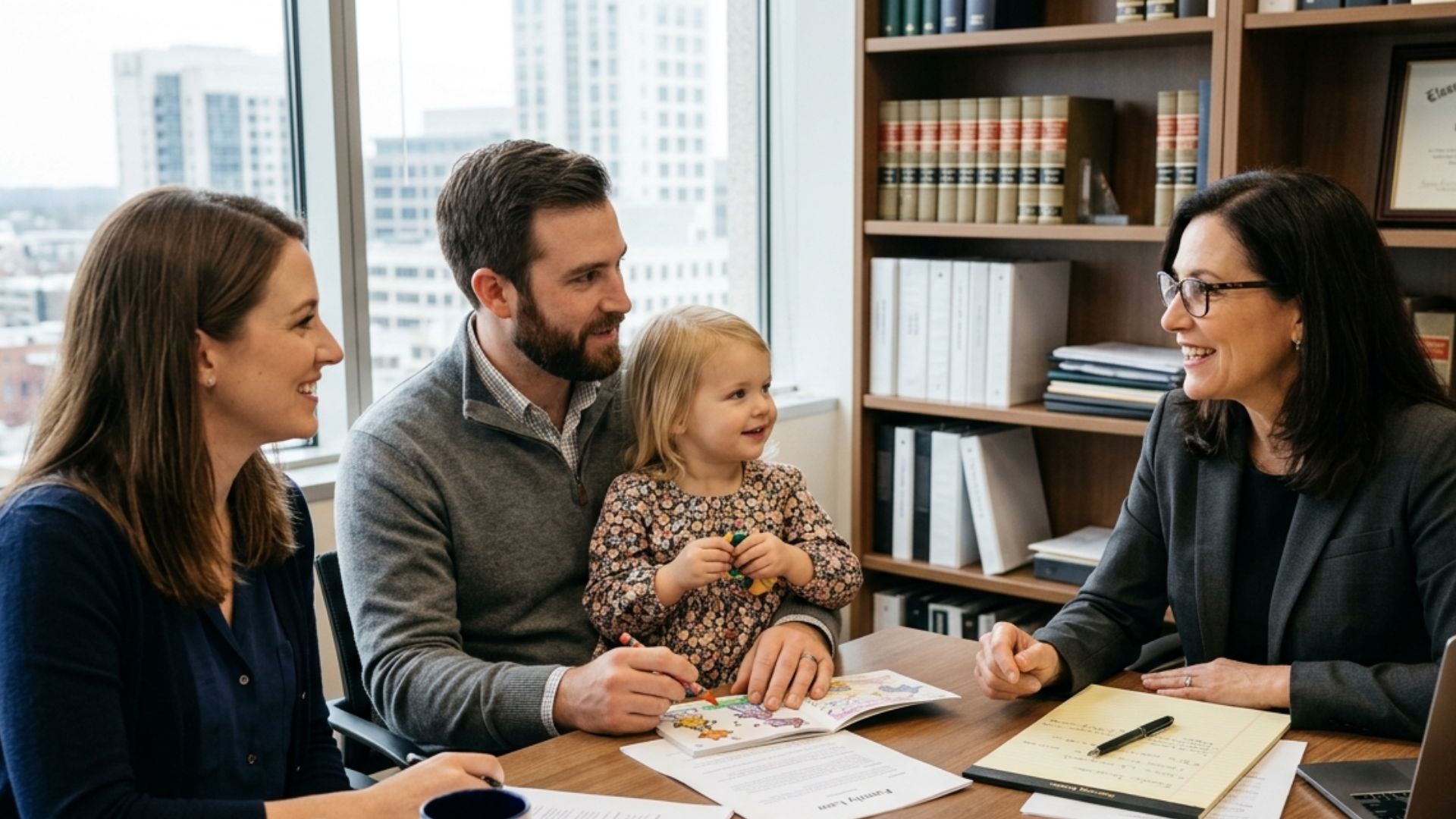 Parents with their child meeting with Wisconsin estate planning attorney to protect children and secure family future