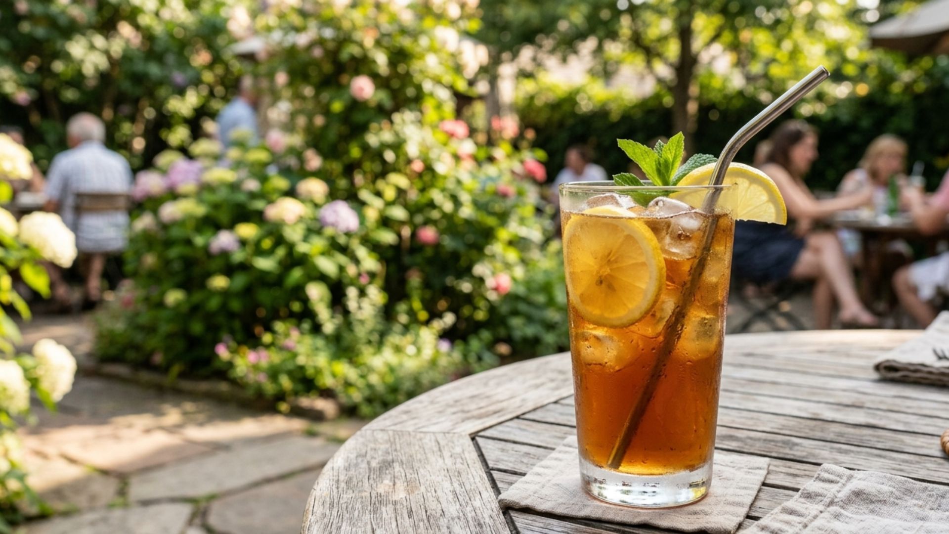 Refreshing glass of iced tea served outdoors on a summer day celebrating National Iced Tea Day