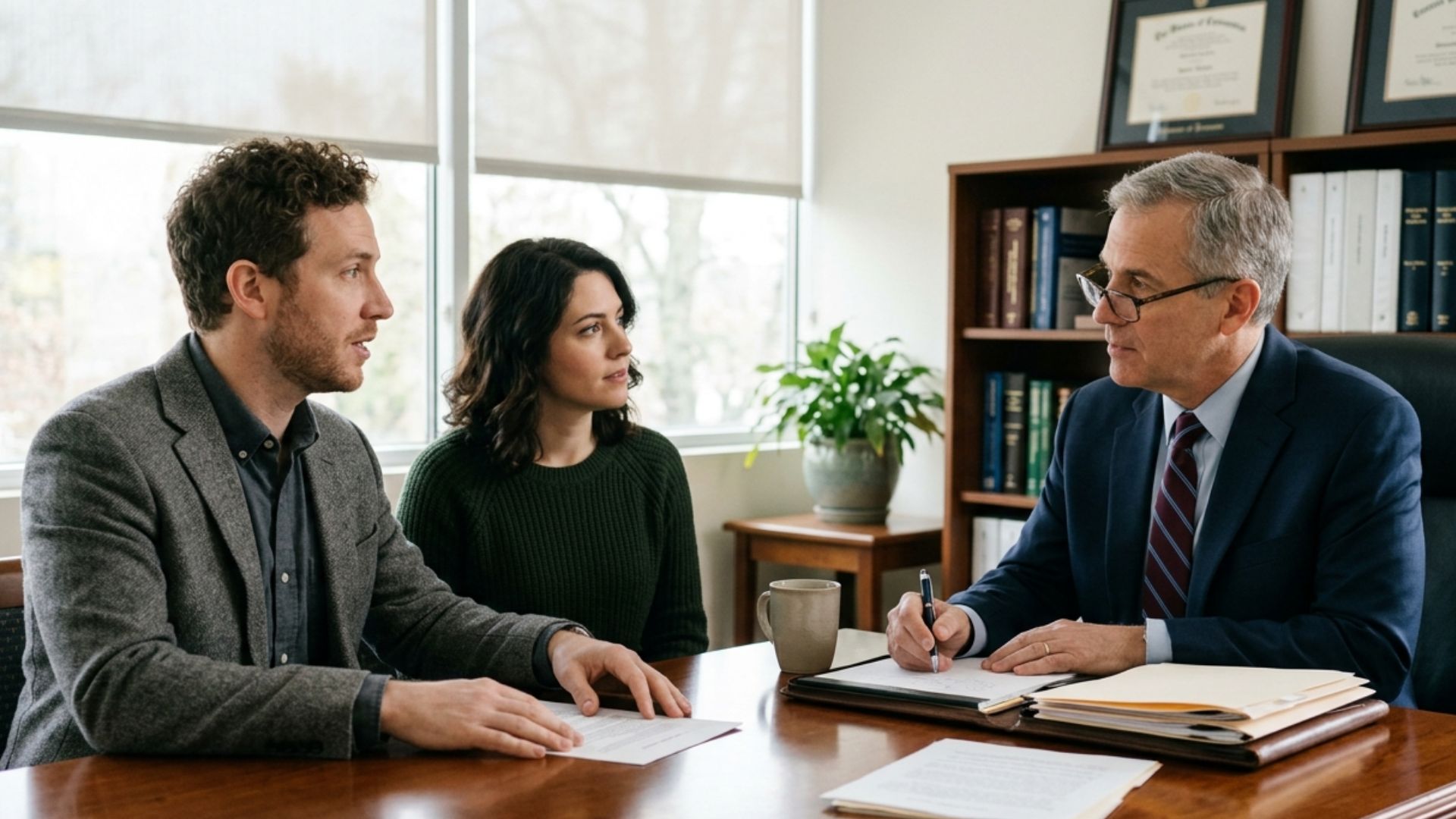 Couple meeting with Wisconsin estate planning attorney discussing legal capacity and decision-making concerns for an aging loved one