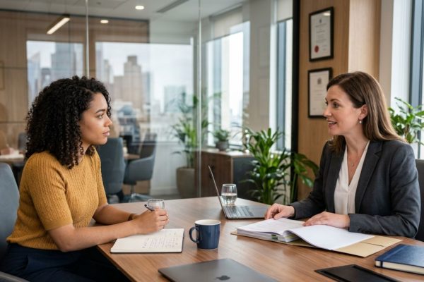 Recent Madison graduate meeting with Wisconsin estate planning attorney to discuss legal and financial planning after college