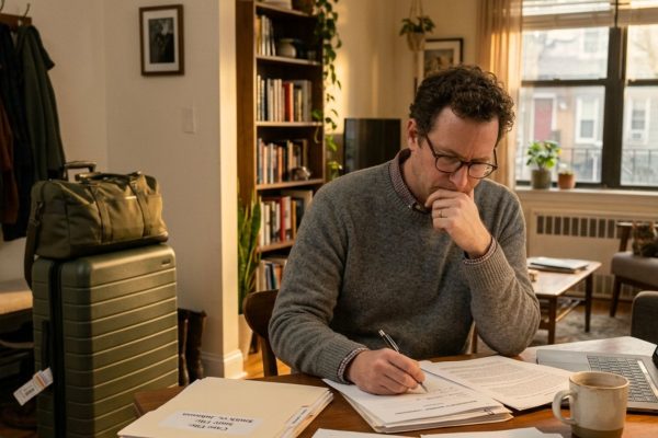 Traveler reviewing Wisconsin estate planning documents before summer vacation and out-of-office travel