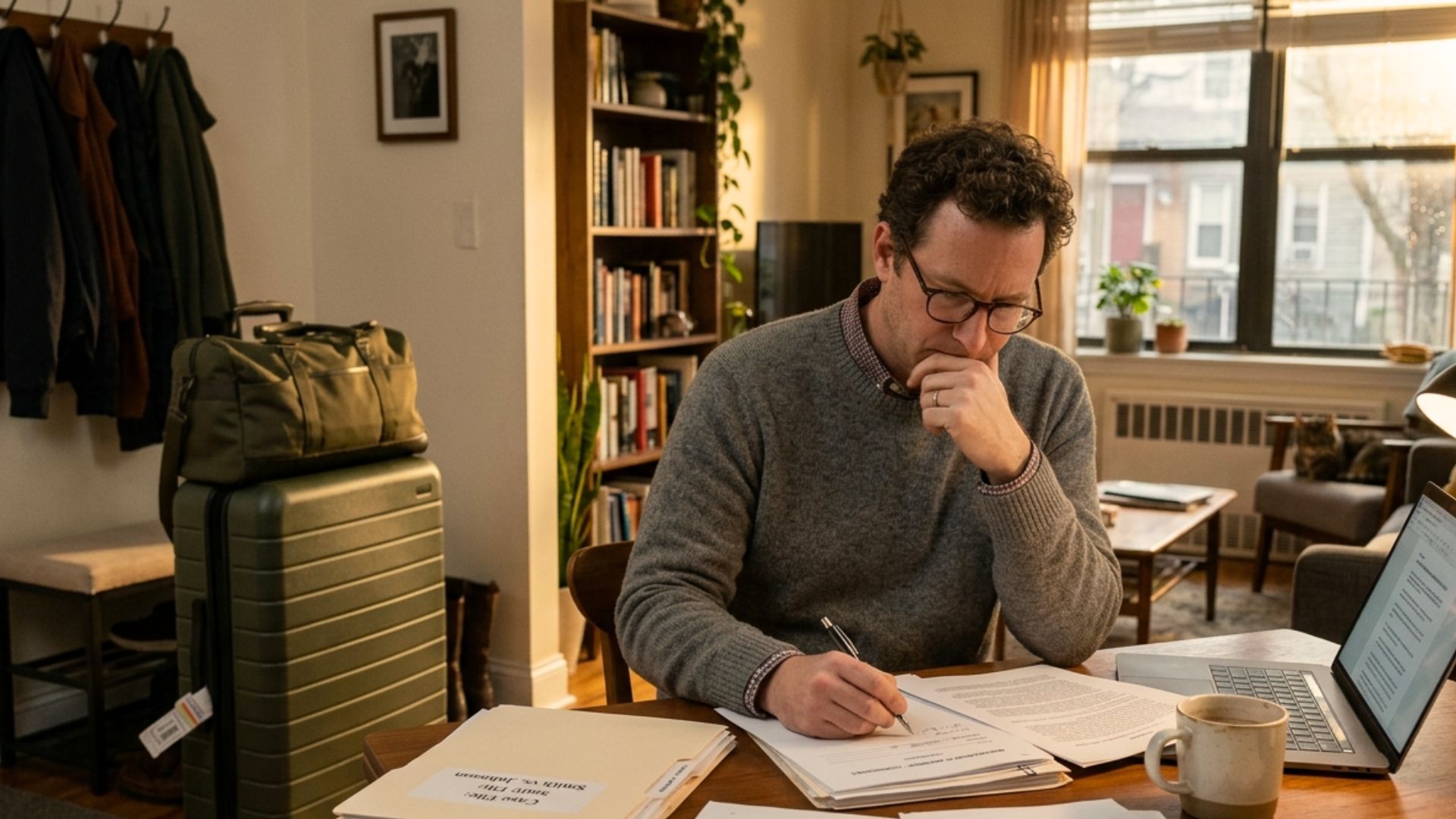 Traveler reviewing Wisconsin estate planning documents before summer vacation and out-of-office travel