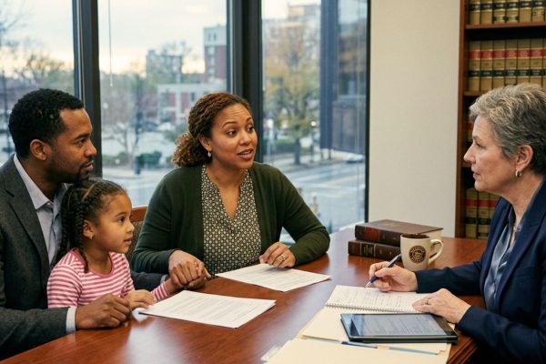 Family discussing Wisconsin estate planning for transferring ownership of a vacation cabin or lake house