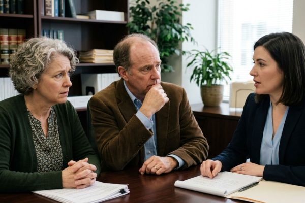 Concerned beneficiaries consulting Wisconsin probate attorney about unresponsive executor during process of probate in Wisconsin