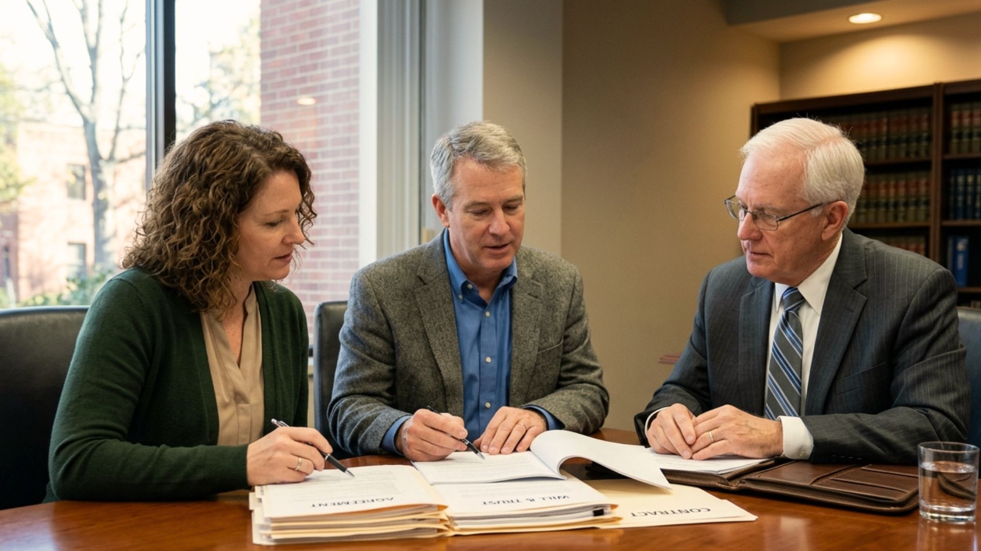 Family reviewing financial documents with Wisconsin probate attorney regarding debt owed to deceased relative during process of probate in Wisconsin