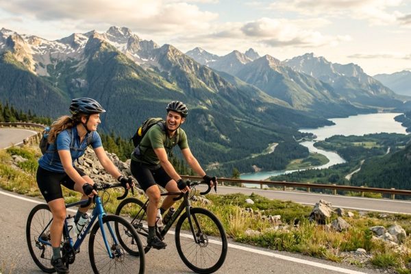 People cycling on urban and scenic routes celebrating World Bicycle Day and active transportation