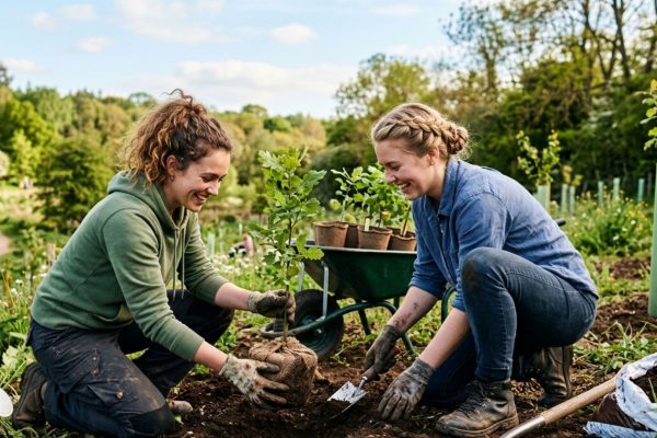 Community members planting trees and practicing sustainable habits on World Environment Day