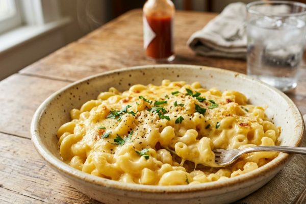 Creamy homemade macaroni and cheese served in a bowl celebrating National Mac and Cheese Day and classic comfort food