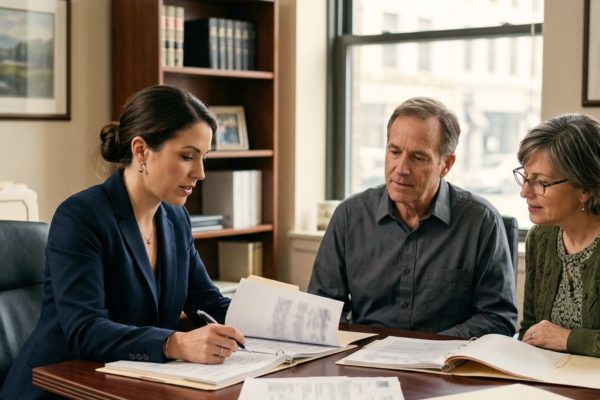 Wisconsin estate planning attorney helping a family review beneficiary designations for retirement accounts, bank accounts, investments, and life insurance