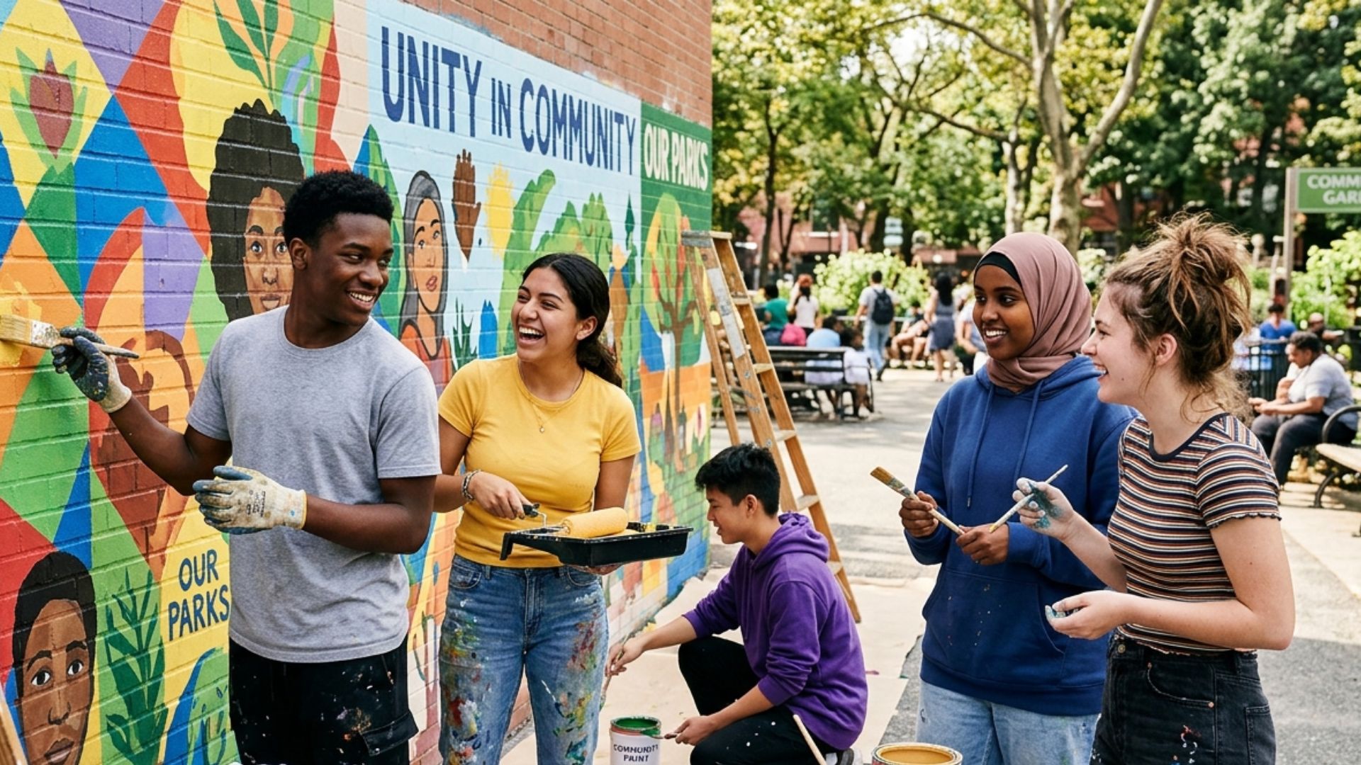 Young people collaborating on community projects, technology, and social initiatives while celebrating International Youth Day
