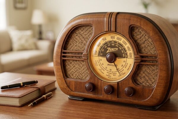 Vintage American radio broadcasting news and music representing National Radio Day and the lasting influence of radio on American culture