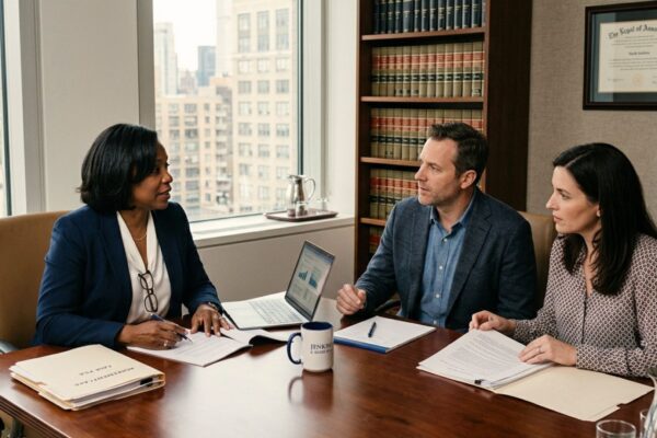 Wisconsin personal representative meeting with a probate attorney to discuss probate bond requirements, estate assets, and fiduciary responsibilities