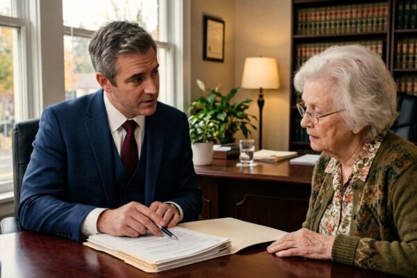 Estate planning lawyer helping grandparents compare direct inheritance, trusts, and beneficiary options for leaving money to grandchildren