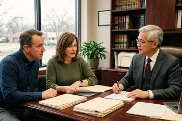 Oregon Wisconsin family meeting with an estate planning lawyer to discuss family farm succession, farmland inheritance, trusts, and generational ownership