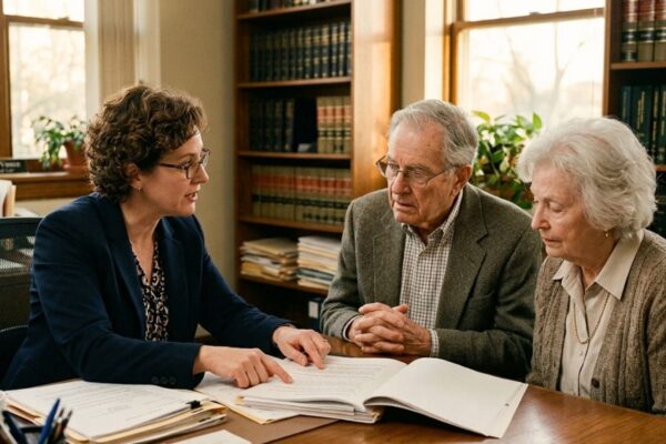 Wisconsin elder law attorney helping an older couple understand spousal impoverishment rules, Medicaid eligibility, asset limits, and long-term care planning